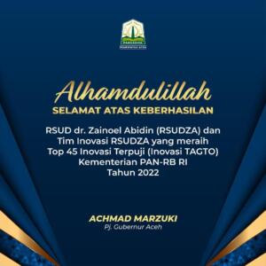 RSU Zainoel Abidin Meraih Top Inovasi Terpuji Kementerian PAN-RB RI tahun 2022